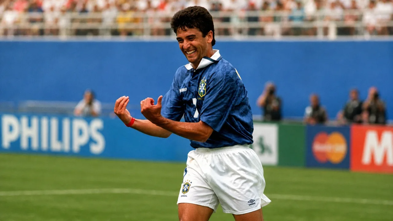 Bebeto embalando o filho: a comemoração que eternizou a Copa de 1994
